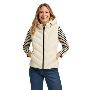 Zara Cream Quilted Hooded Puffer Vest – Women’s Large